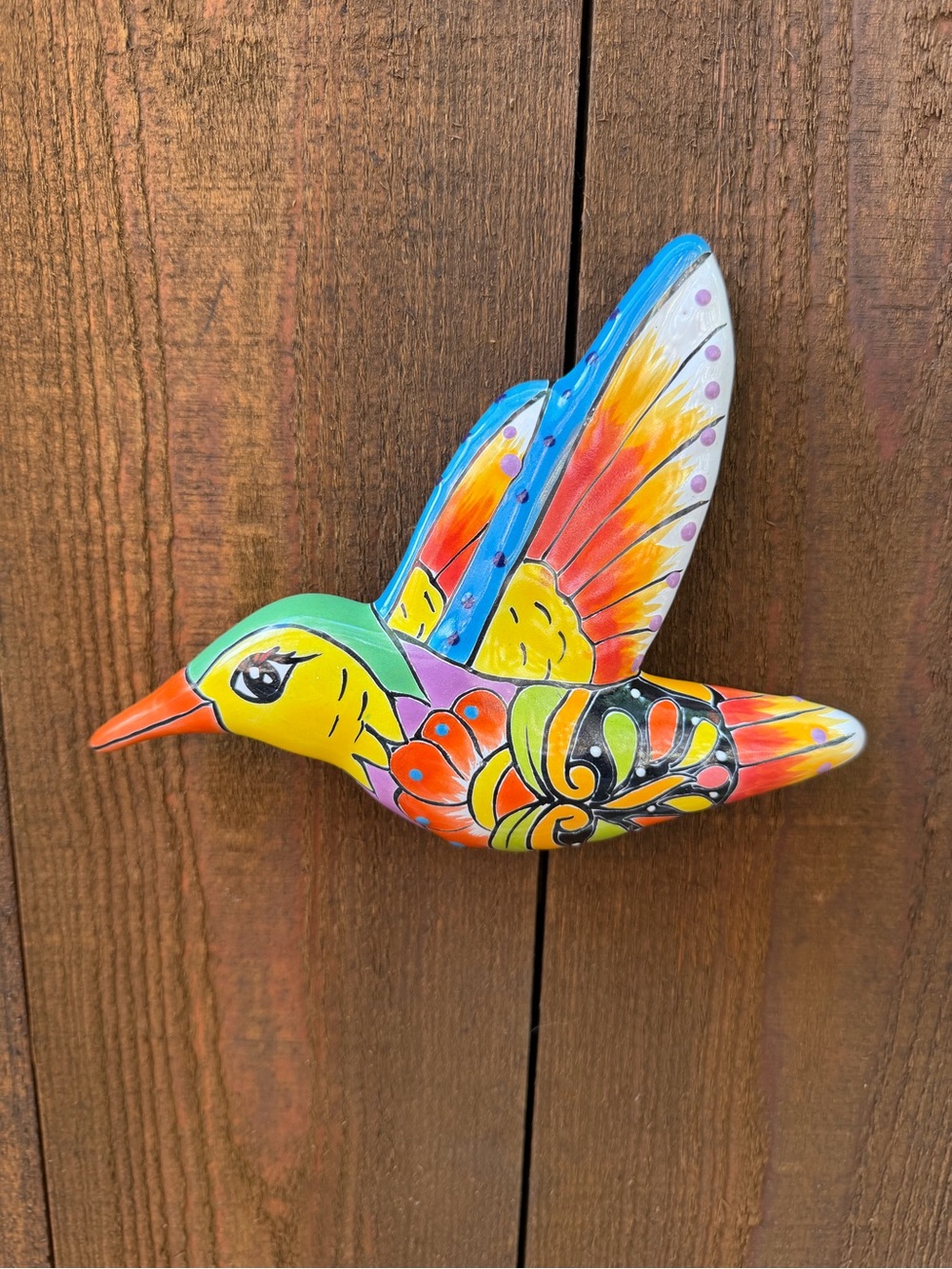 Hand-Painted Talavera Colorful Hummingbird Wall Decor.